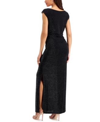 Connected Petite Draped-Neck Gown ...